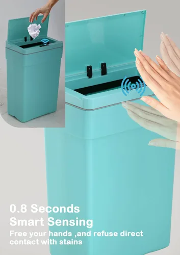 Miniatura 4 de Bote de basura automático sin contacto de 13 galones, con tapa, azul, polipropileno, sensor de movimiento