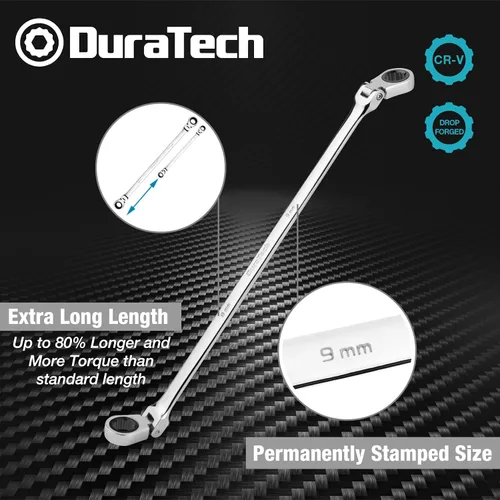 Miniatura 2 de DURATECH Llave de trinquete extralarga de cabeza flexible 8 * 9 mm, métrica, acero CR-V