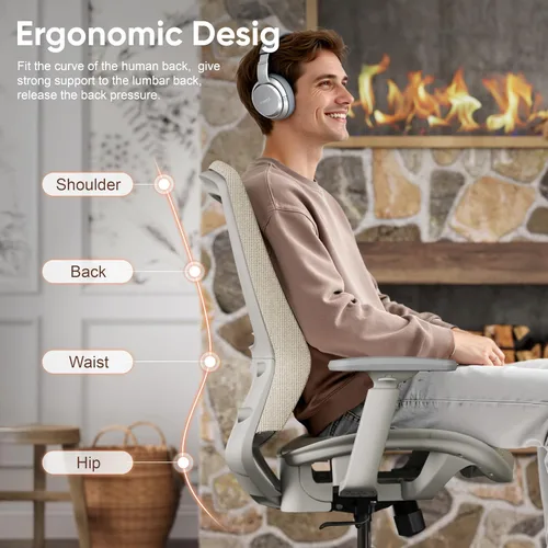 Miniatura 6 de ELABEST Silla de oficina de malla, silla ergonómica de escritorio para computadora, silla de tareas resistente, soporte lumbar ajustable y Beige