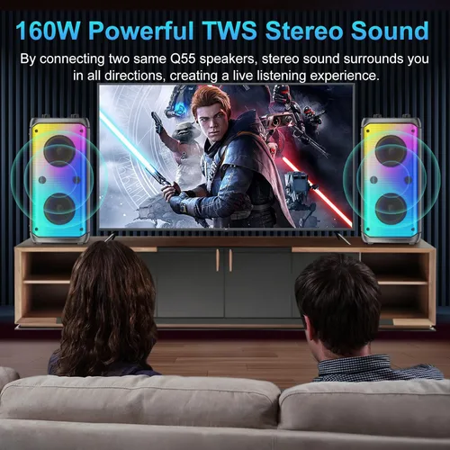 Miniatura 12 de Altavoz Bluetooth, altavoces para exteriores de 80W de potencia máxima, Bluetooth inalámbrico, TWS altavoces portátiles para fiestas con subwoofer
