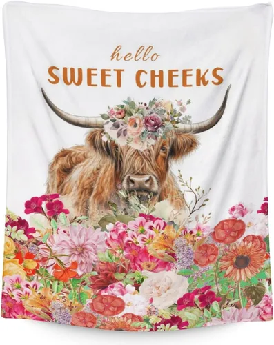 Miniatura 9 de Mercuryelf Highland Cow - Manta suave, mullida y cálida, 30 x 40 pulgadas, manta pequeña para regazo y cuna, color beige, bonito regalo para bebé