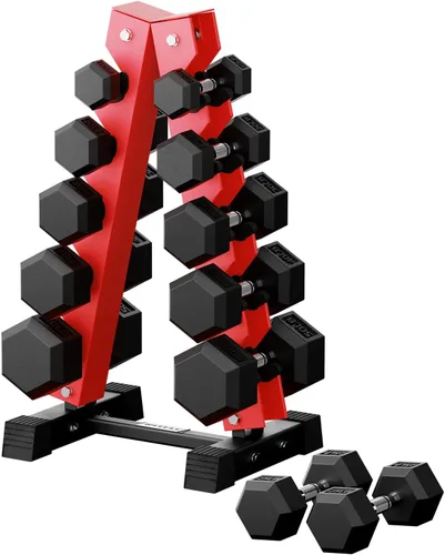 Miniatura 12 de RitFit Juego de mancuernas hexagonales de goma de 250 libras/300 libras/350 libras/550 libras/650 libras con estante de pesas, múltiples opciones