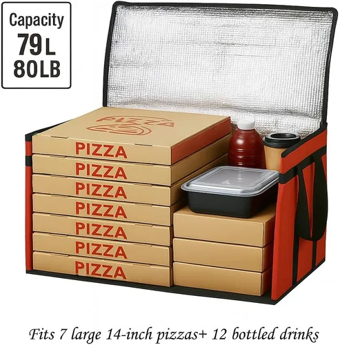 Miniatura 4 de Bodaon Paquete de 2 bolsas grandes aisladas para entrega de alimentos, XXXL para compras de comestibles/catering/pizza, bolsa de entrega de viaje