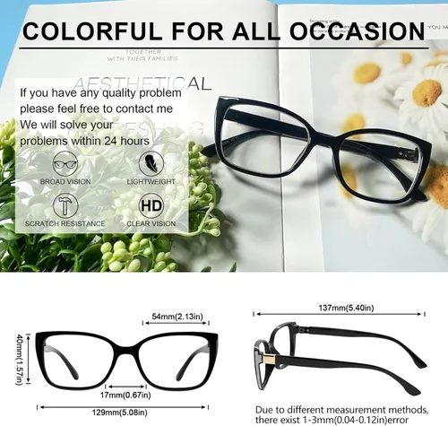 Miniatura 5 de OCCI CHIARI Gafas de lectura modernas de marco grande para mujeres lectores cuadrados (negro 1.0x) 1.0 1.25 1.5 1.75 2.0 2.25 2.5 2.75 3.0 3.5 4.0