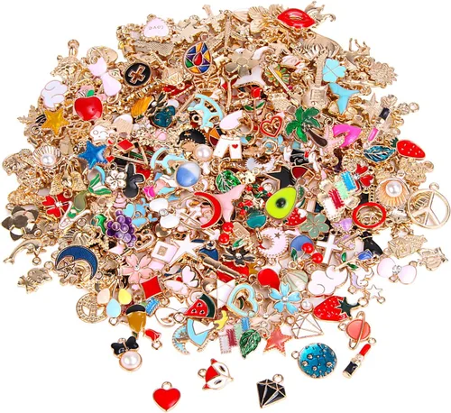 Miniatura 11 de SANNIX 350 piezas al por mayor de lote de joyería para hacer abalorios surtidos colgantes para bricolaje, collar, pulsera, pendientes, suministros