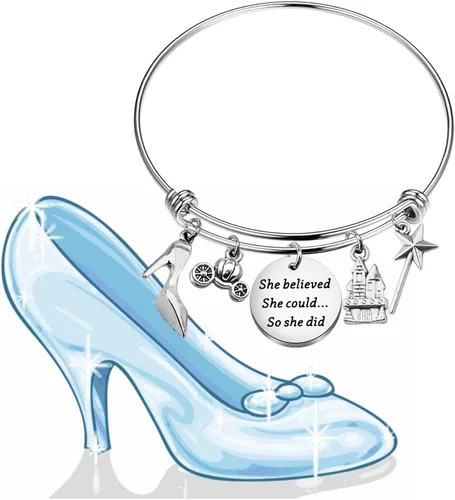 Miniatura 7 de PLITI Pulsera ajustable de acero inoxidable con texto en inglés "She Believed She Could So She Did", regalo para fanáticos de hadas