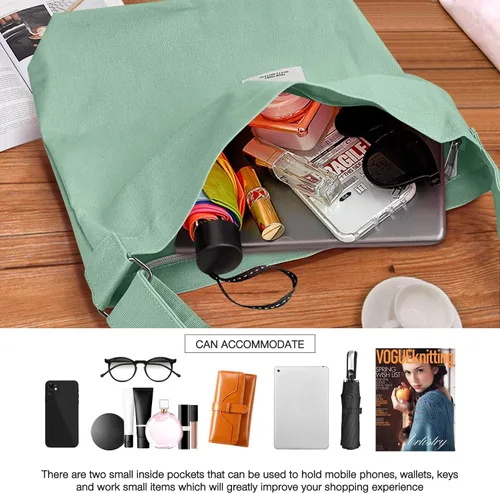 Miniatura 3 de Bolsos de hombro de lona para la escuela, estilo hobo universitario, bolsos de mano para estudiantes, bolsos casuales de compras, trabajo, bolsa