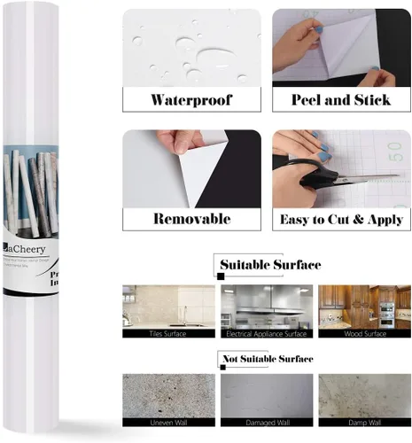 Miniatura 7 de LACHEERY Papel de contacto blanco con purpurina decorativo autoadhesivo para encimera, 15.8 x 80 pulgadas, papel tapiz extraíble para encimeras