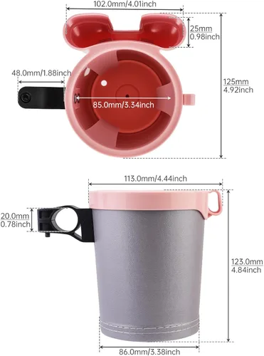 Miniatura 7 de Portavasos para bicicleta 3 en 1 con gancho para llaves de teléfono celular, soporte universal para botella de agua para caminante/silla de rosa gris