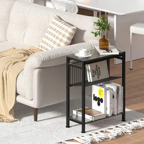 Miniatura 5 de Mesa auxiliar para espacios pequeños, mesa auxiliar estrecha con soporte para revistas, mesa auxiliar delgada de diseño 2 en 1, mesita de noche Gris