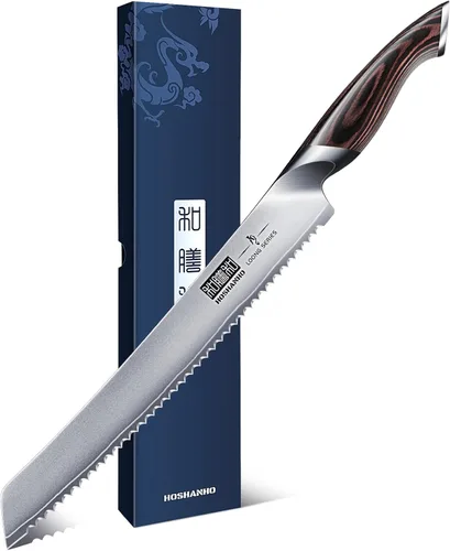 HOSHANHO Cuchillo de pan de 10 pulgadas, cuchillos de pan dentados japoneses de acero inoxidable de alto carbono, cuchillo profesional para cortar