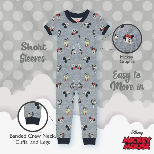 Miniatura 4 de Disney Mickey & Minnie Mouse - Paquete de 2 pijamas de una pieza de algodón sin pies, ajuste ceñido, suave y lindo para niños