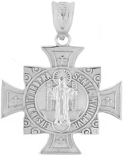 Claddagh Gold Colgante religioso de plata de ley 925 con cruz maltesa de San Benito (1.06")