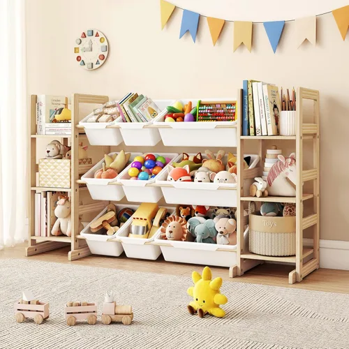 GITAWUSA Estantería para niños y organizador de almacenamiento de juguetes, estante de libros de 6 niveles con 9 contenedores de juguetes, estante