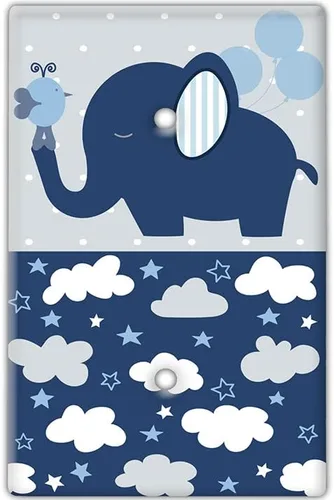 Miniatura 16 de Placa decorativa para interruptor de pared, elefante bebé en placa de interruptor de decoración azul, linda ilustración perfecta para habitación