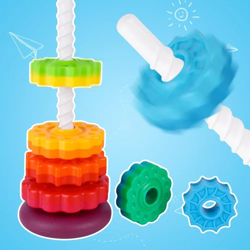 Miniatura 2 de Juguete giratorio apilable para niños, torre arco iris, ruedas giratorias de doble color, plástico ABS fuerte sin BPA, educación temprana, diversión