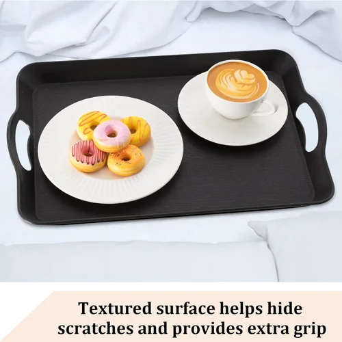 Miniatura 3 de 6 bandejas para servir con asas para comer, bandeja de plástico multiusos de 16 x 11 pulgadas, bandeja rectangular antideslizante decorativa