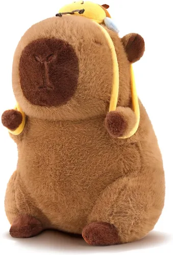 Capibara - Lindo animal de peluche de Capibara Kawaii con mochila de abeja, linda almohada suave, regalo para niños y niñas, 9 pulgadas