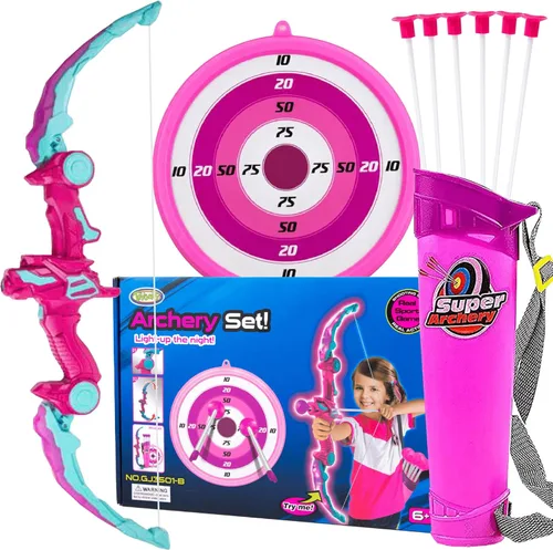 Toysery Juego de tiro con arco para niños con luces flash LED, arco de juguete y flechas para niños de 6 a 8 años, incluye arco de tiro con arco, 6
