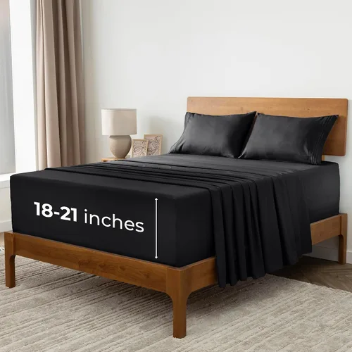 Mellanni Sábanas extra profundas tamaño Queen, 4 piezas de ropa de cama de la colección icónica, de lujo de hotel, ultra suaves, refrescantes, 1990