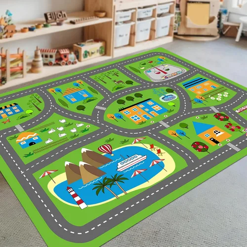 Miniatura 13 de Tapete de juego de automóvil para niños, alfombra para sala de juegos, alfombra de tráfico de ciudad, alfombra de juego para piso, alfombra de juego