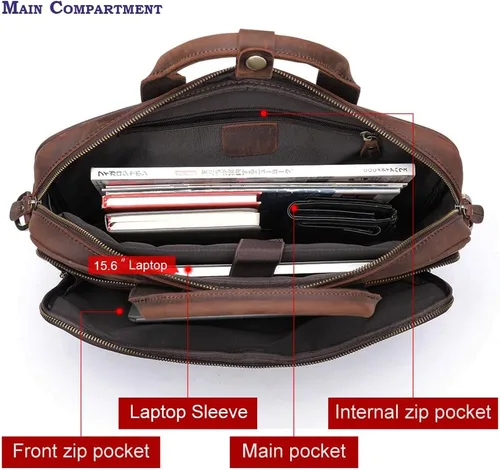 Miniatura 7 de STAR VISTA Siro - Maletín delgado para portátil de 15.6 pulgadas, maletín de cuero de grano completo, cremalleras YKK, herrajes de latón