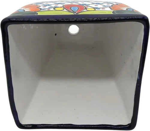Miniatura 5 de Maceta cuadrada grande pintada a mano para interiores y exteriores, figura multicolor (Talavera)