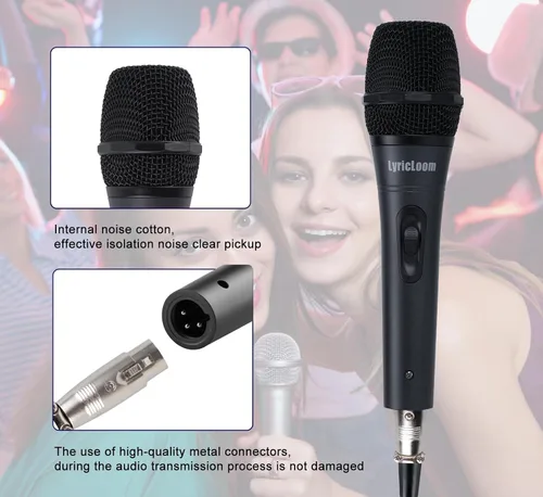 Miniatura 6 de LyricLoom Micrófono profesional con cable para canto de karaoke, micrófono dinámico vocal de mano de metal, micrófono con cable e interruptor