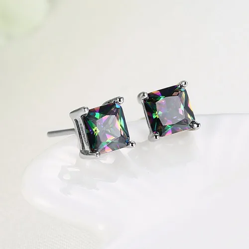 Miniatura 2 de Aretes chapados en oro blanco 18K multicolor, negro, Cubic, Zirconia, Stud, joyas para niñas, adolescentes, mujeres