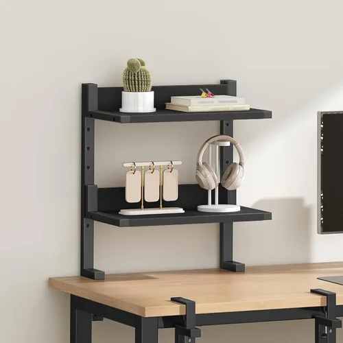 Miniatura 6 de HOOBRO Estante de escritorio con abrazadera, organizador de escritorio de 2 niveles, estante de escritorio que ahorra espacio con estantes Negro