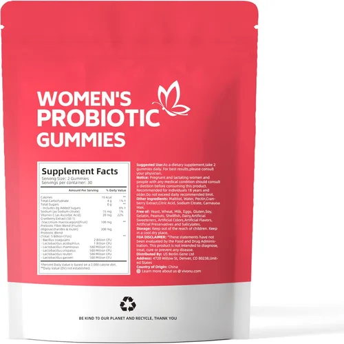 Miniatura 8 de VivoNu Probiótico vaginal para mujer, gomitas probióticas para mujeres, gomitas de equilibrio femenino, probióticos de arándano para la salud