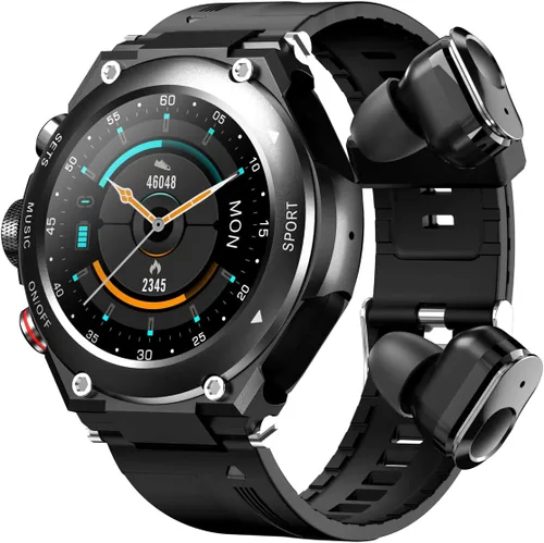 Tuanzi Reloj inteligente T92 con auriculares MP3 Bluetooth 3 en 1 1.28 pulgadas Smartwatch Auriculares inalámbricos incorporados Altavoz Rastreador