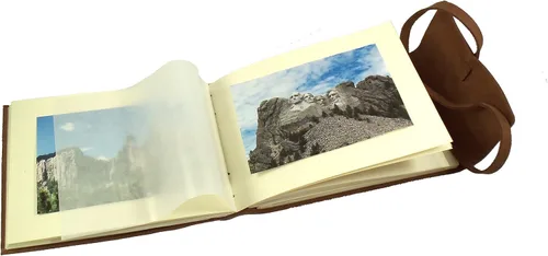 Miniatura 3 de Álbum de fotos rústico de cuero genuino con caja de regalo, páginas estilo álbum de recortes, capacidad para 60 fotos de 4 x 6 o 5 x 7 pulgadas