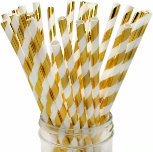 Miniatura 7 de Pajitas de papel iridiscente blanco, paquete de 100 pajitas desechables de papel de aluminio de perlas blancas para palitos de pasteles, palitos