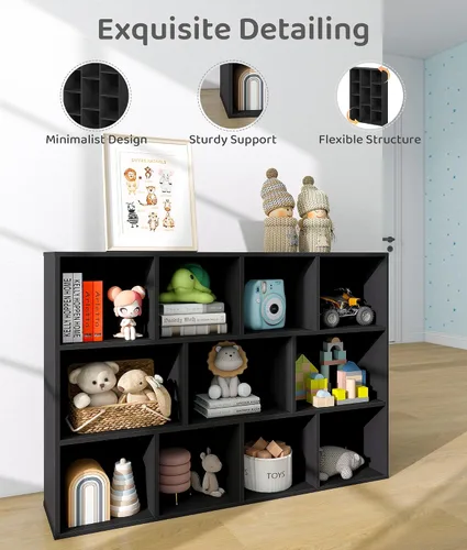 Miniatura 4 de Organizador de almacenamiento de juguetes para niños de 11 cubos con estante para niños, estantería de bebé para guardería, estantería de madera