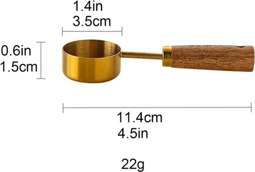 Miniatura 4 de JASHII Juego de tazas medidoras de 0.5 fl oz/0.47 oz con mango de madera, 2 cucharas medidoras de acero inoxidable plateado, juego de utensilios