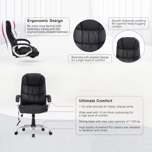 Miniatura 6 de Silla de oficina ejecutiva, silla de computadora de cuero grande y alta, silla ergonómica de escritorio de masaje, silla de trabajo giratoria