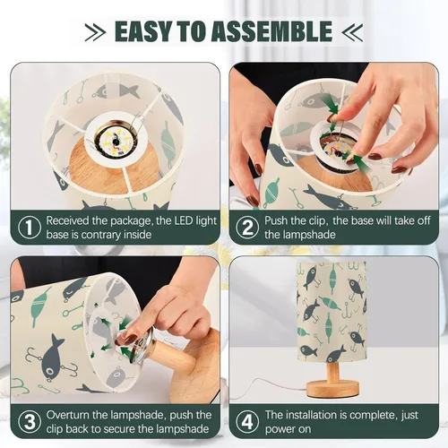 Miniatura 4 de Fishing Fish Small Desk Lamp for Bedroom Nightstand Bedside Lamps with USB Table Lamp with Fabric Night Light for Living Room