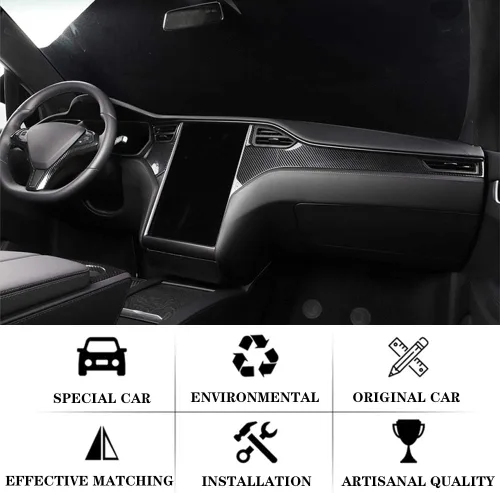 Miniatura 2 de OBL Funda para Consola Central y Salpicadero para Tesla Model X Model S 2014-2020, Accesorios para Interior de Coche ABS, Imitación de Fibra