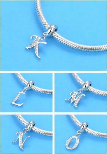 Miniatura 4 de Abalorio de plata de ley 925 con letras de la A a la Z, dije de letras K, dije de aniversario de Navidad para pulsera de abalorios