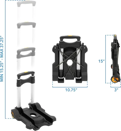 Miniatura 7 de Mount-It! Carrito de equipaje plegable con ruedas Fuerte, compacto, soporta 77 libras - Transporta cajas, mochilas sin problemas