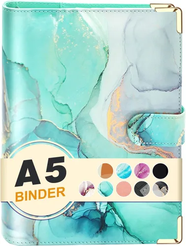 Miniatura 14 de Carpeta A6 recargable de piel sintética con 6 anillas, cubierta para cuaderno pequeño para papel de relleno A6, cubierta de planificador personal