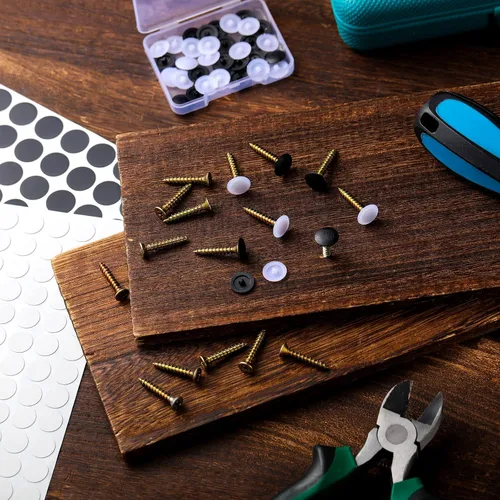 Miniatura 7 de Eersida 100 piezas de tapas para tornillos autoperforantes de plástico y 580 piezas de pegatinas autoadhesivas para cubrir agujeros de tornillos