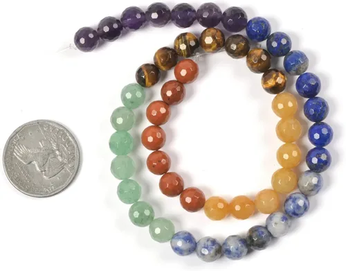 Miniatura 2 de Piedra natural de los 7 chakras de 0.315 pulgadas (0.315 in), cuentas redondas sueltas para hacer collares, pulseras y joyas, 15 pulgadas