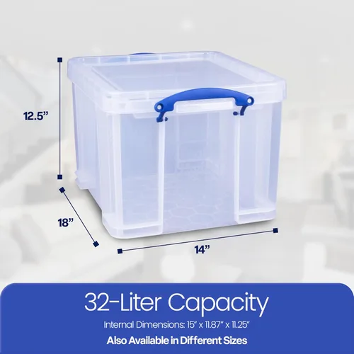 Miniatura 3 de Really Useful Box - Contenedores de almacenamiento de 32 litros con tapa de cierre y asas de cierre de clip para la organización de almacenamiento