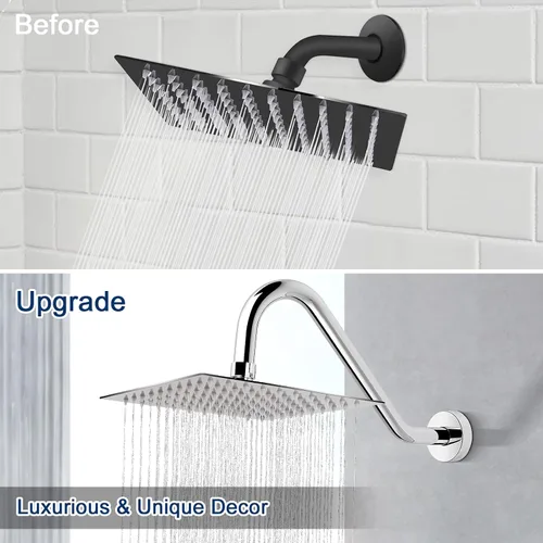 Miniatura 5 de NearMoon Brazo de extensión de ducha en forma de J, extensor de altura de cabezal de ducha de acero inoxidable con brida, diseño de tubo elevador