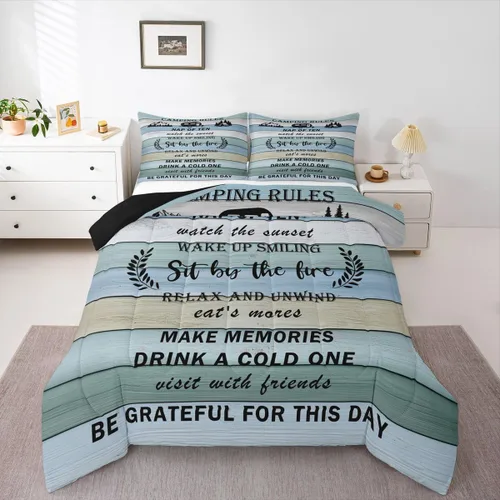 Miniatura 22 de Erosebridal Juego de edredón de reglas del lago, juego de ropa de cama tamaño matrimonial, edredón rústico para niños y niños, decoración de cabaña