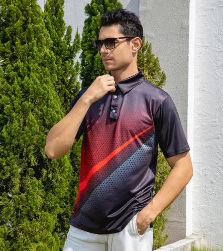 Miniatura 5 de uideazone Camisa de golf para hombre, de ajuste seco, atlética, absorbe la humedad, rendimiento con impresión 3D, manga corta