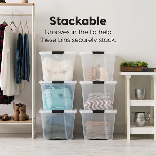 Miniatura 5 de IRIS USA 6-Pack 54 qt, contenedores de almacenamiento apilables con tapas [Hecho en EE. UU.] - Organizador diario con cierre, contenedores
