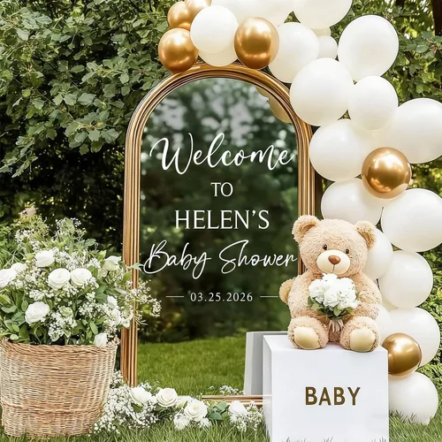 Miniatura 8 de JarThenaAMCS 7 calcomanías de espejo de baby shower, letrero de bienvenida, nombre de bricolaje, fecha, letras extraíbles, calcomanías de pared